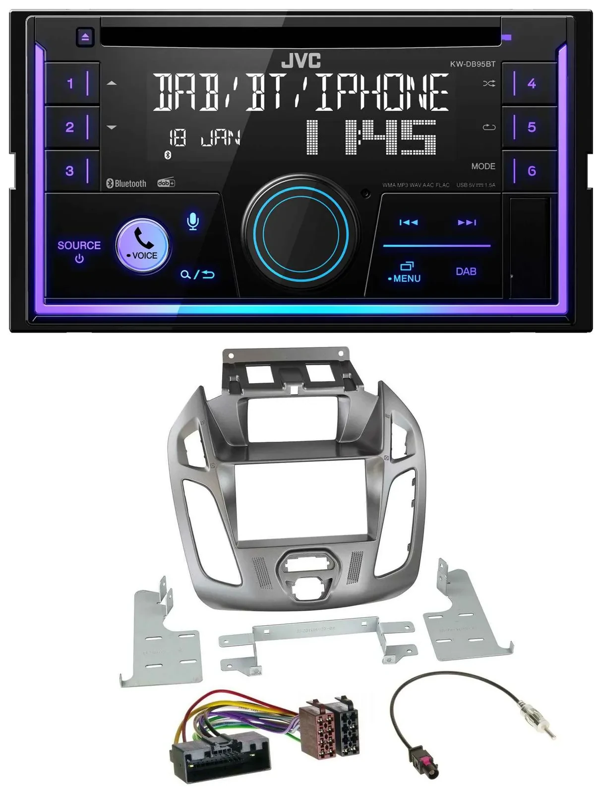 JVC MP3 USB 2DIN DAB Bluetooth CD Autoradio für Ford Transit 12-18 Display Conne