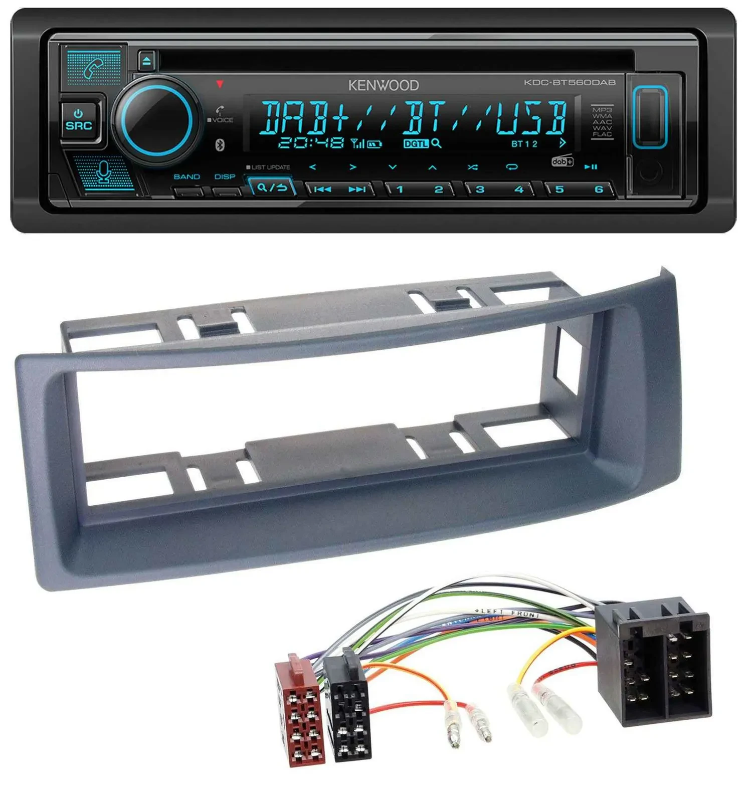 Автомагнитола Kenwood Bluetooth DAB CD MP3 USB серый для Renault Scenic/Megane до 2003