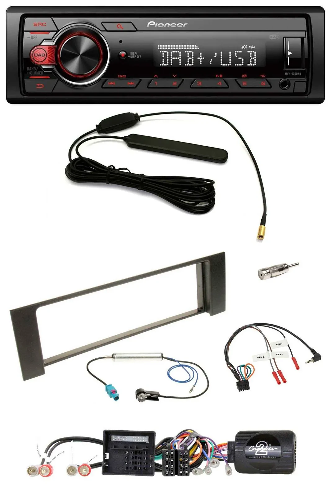 Pioneer MP3 DAB 1DIN Lenkrad USB Autoradio für Audi A4 00-04 B6 Quadlock Fakra