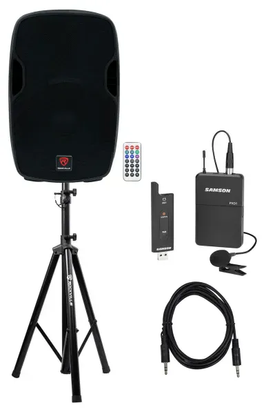 Rockville BPA15 15" Powered Active DJ PA Speaker w/ Samson Lavalier Microphone