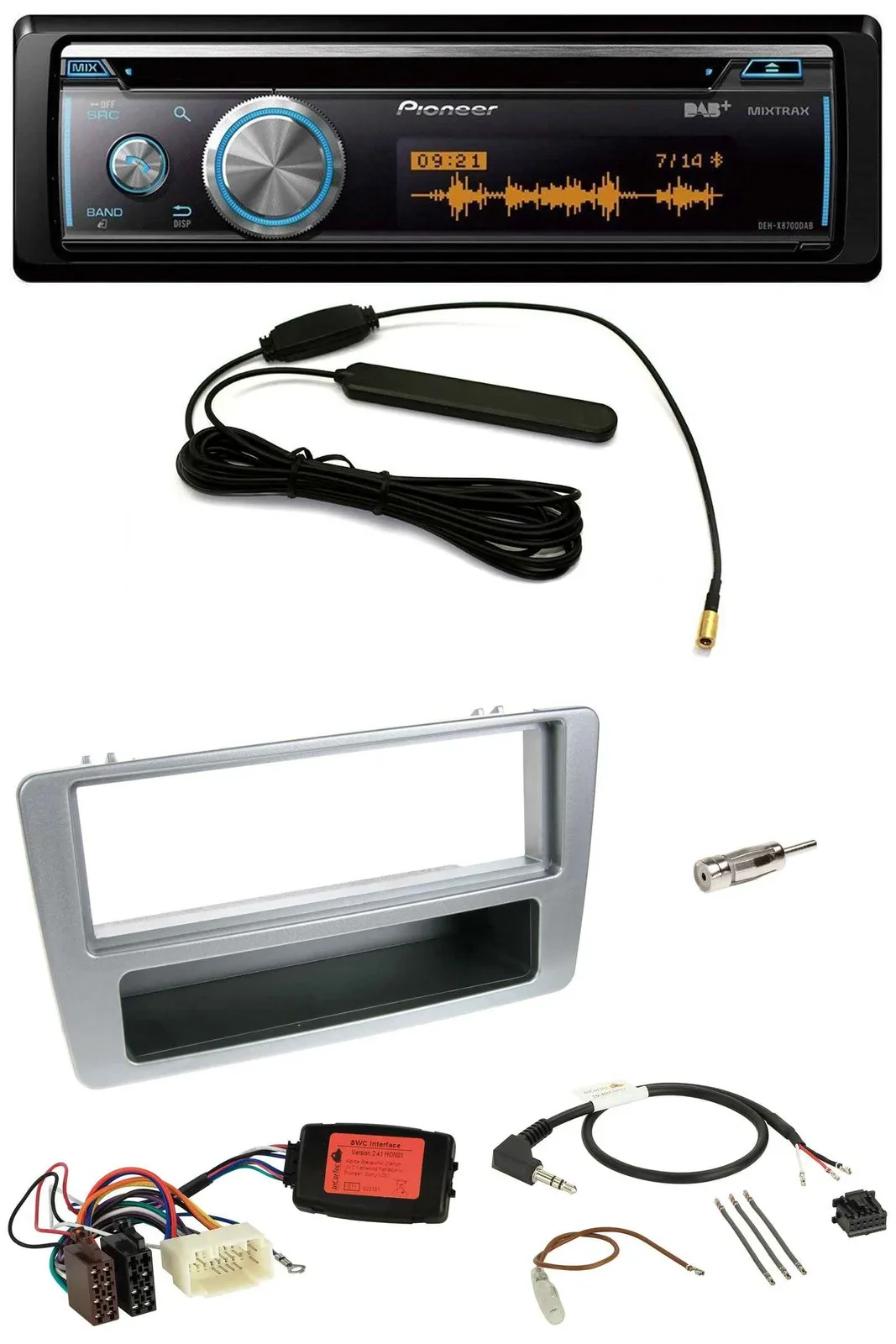 Автомагнитола для Honda Civic 2001–2003 Pioneer CD, USB, Bluetooth, DAB, серебристая, с поддержкой управления на руле