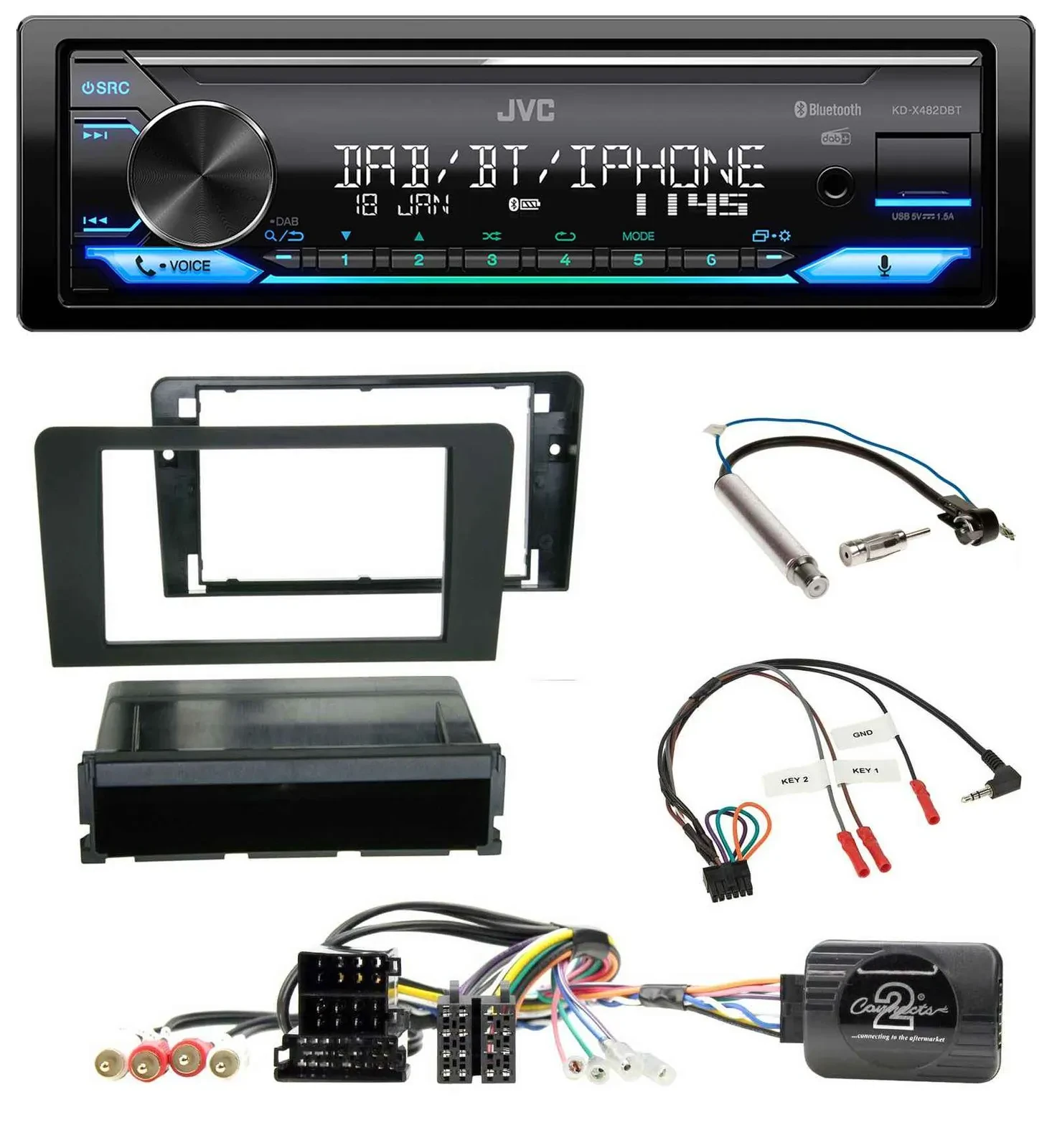 JVC Bluetooth DAB USB Lenkrad Autoradio für Audi A3 Symphony ISO 8P 2003-2006