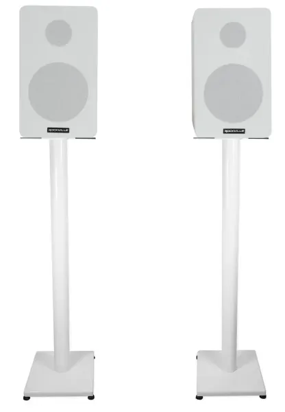 Pair Rockville RockShelf 58W White 5.25" Home Bookshelf Speakers w/37" Stands