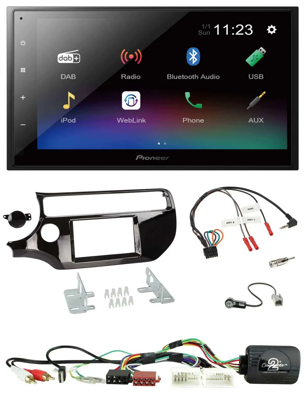 Pioneer USB Bluetooth DAB 2DIN Lenkrad Autoradio für Kia Rio UB ab 2015 piano sc