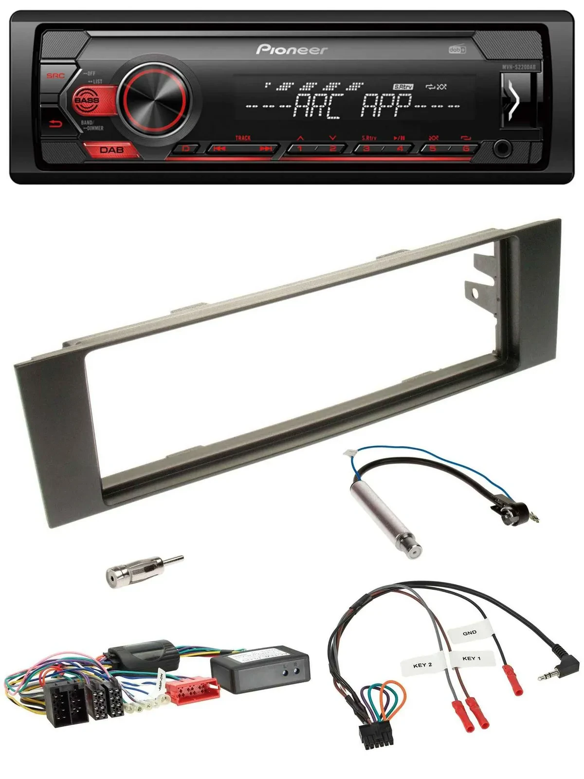 Автомагнитола Pioneer 1-DIN, DAB, USB, MP3, управление с руля, для Audi A3 2003–2006, с адаптером (Teilsystemadapter)
