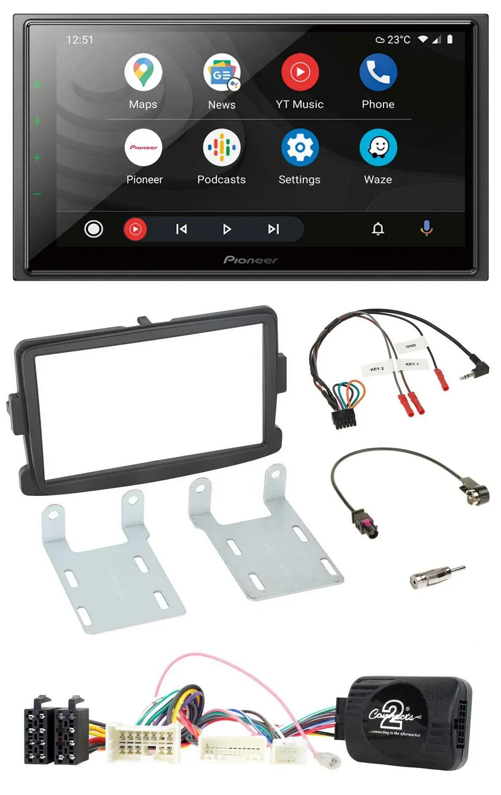 Автомагнитола для Dacia Sandero Pioneer 2DIN, DAB, Bluetooth, USB, поддержка управления на руле, черная