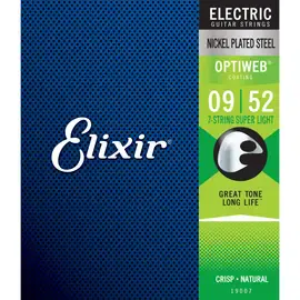Струны для 7-струнной электрогитары Elixir 19007 Optiweb Super Light 9-52