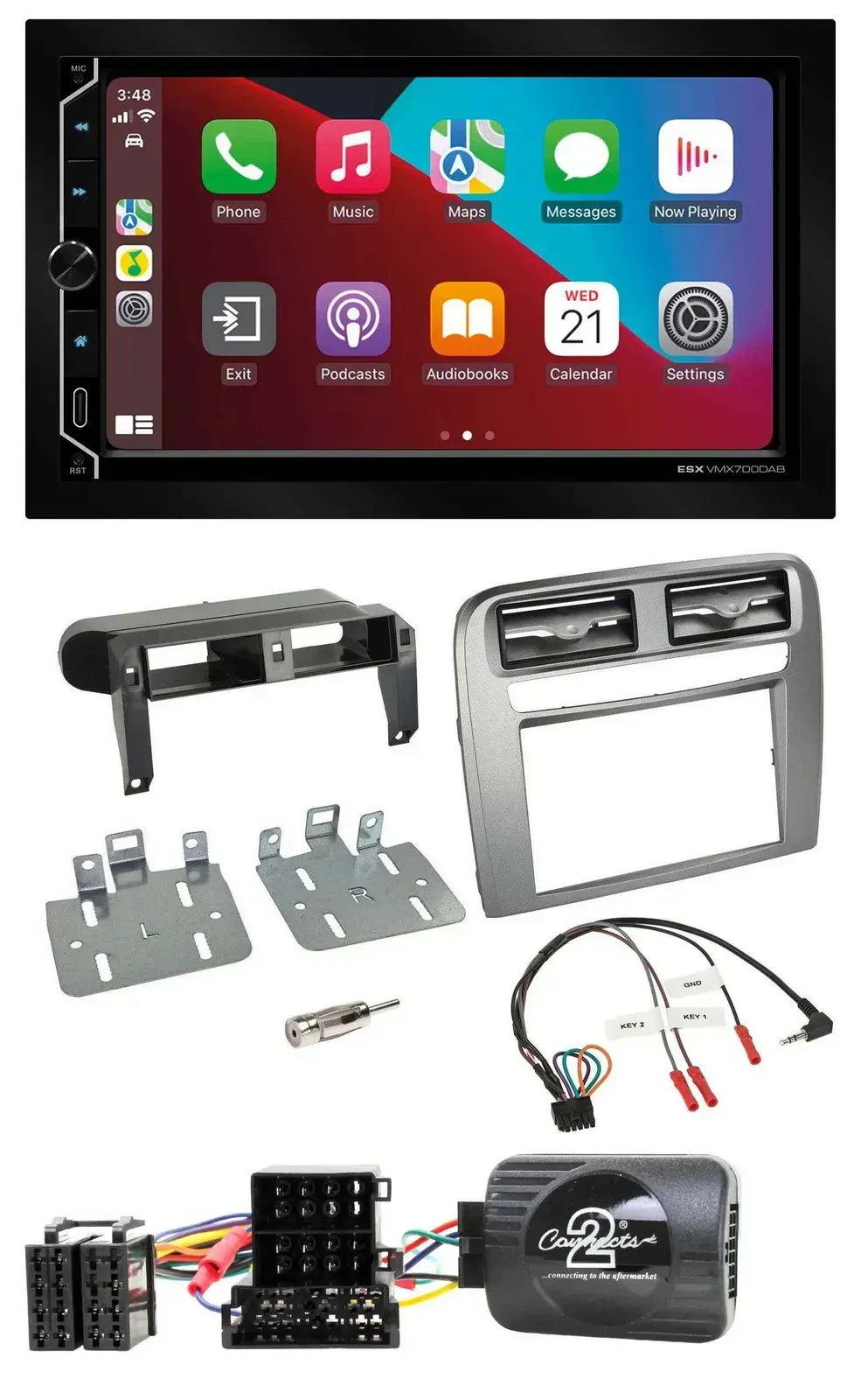 Автомагнитола ESX 2DIN DAB USB Bluetooth для Fiat Grande Punto 2005–2006, антрацит