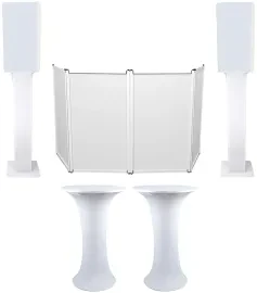 2) Club Scene Highboy Tables+White 12" Speaker Scrims+DJ Facade+2) Totem Stands