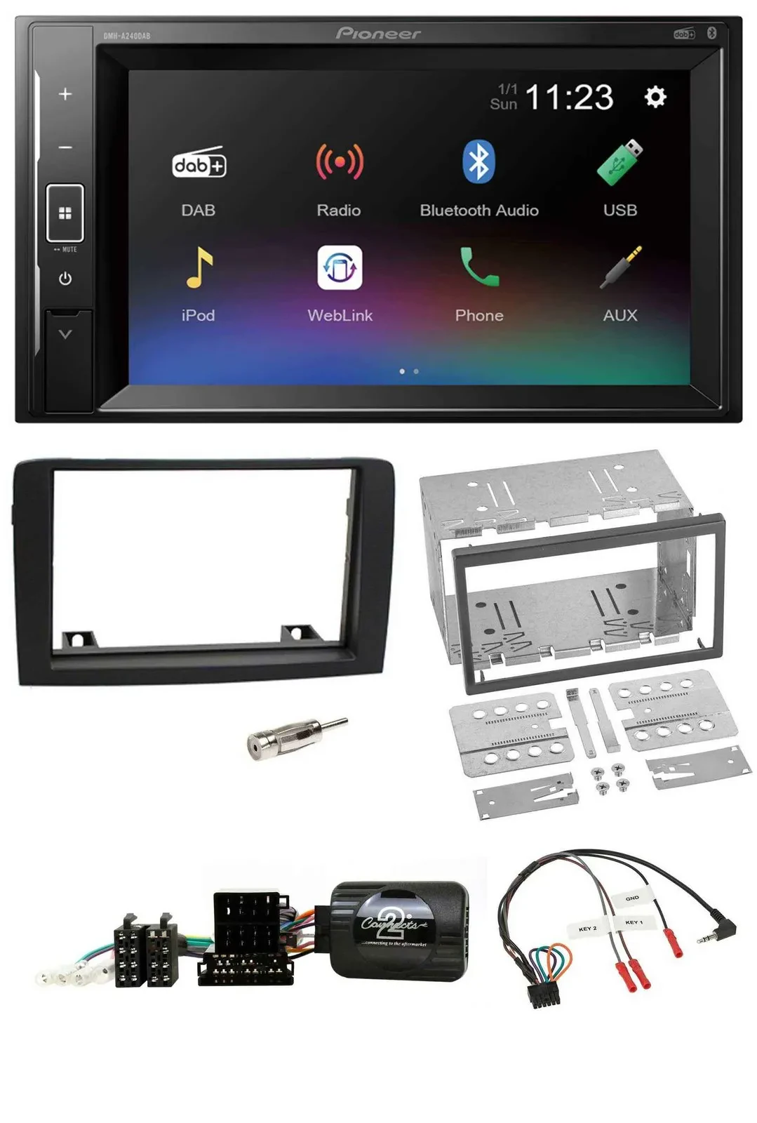 Автомагнитола Pioneer 2DIN, DAB, Bluetooth, USB, для Fiat Idea (2006–2012), с поддержкой управления на руле, черная