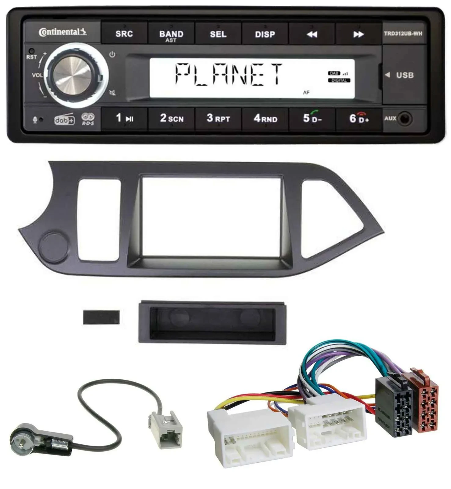 Continental USB 1DIN AUX DAB MP3 Autoradio für Kia Picanto ab 2011 ohne Start-St