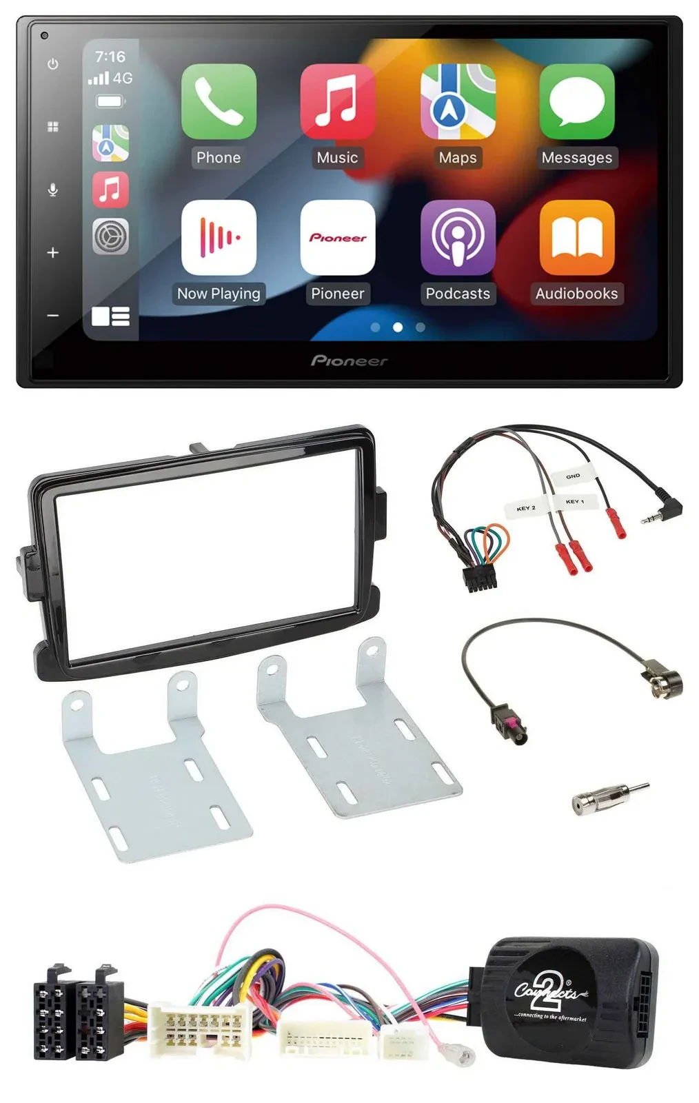 Pioneer DAB Bluetooth 2DIN USB Lenkrad Autoradio für Dacia Sandero ab 13 piano-s