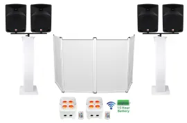 Rockville DJ Package w/(4) 10" Powered Speakers+Facade+Totem Stands+Up-Lights