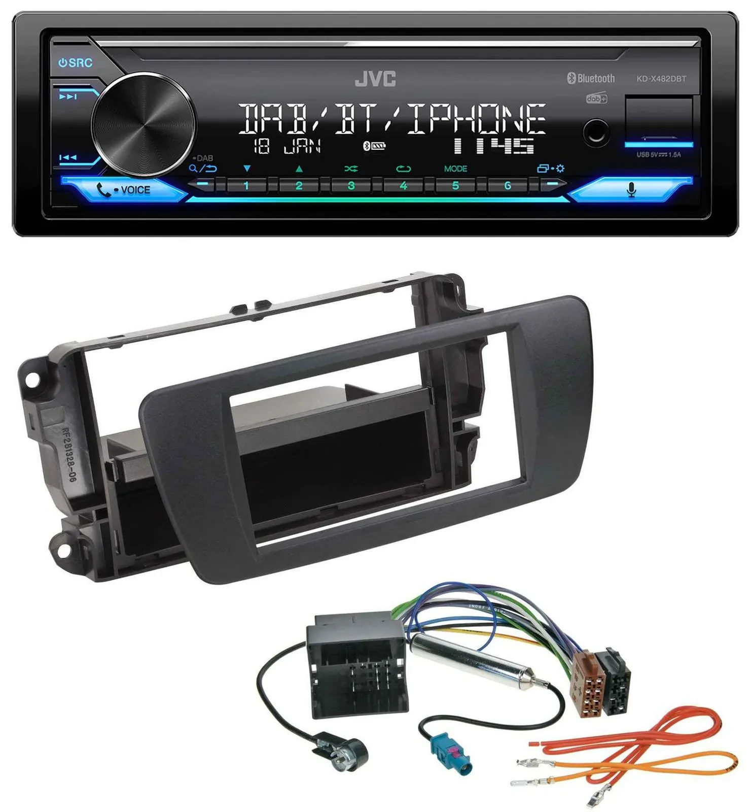 JVC Bluetooth DAB USB MP3 Autoradio für Seat Ibiza 6J ab 08 nitschwarz AN1