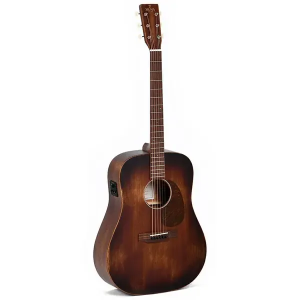 Электроакустическая гитара Sigma Guitars SDM-15E-AGED All-Solid Dreadnought All-Mahogany Satin Aged Burst
