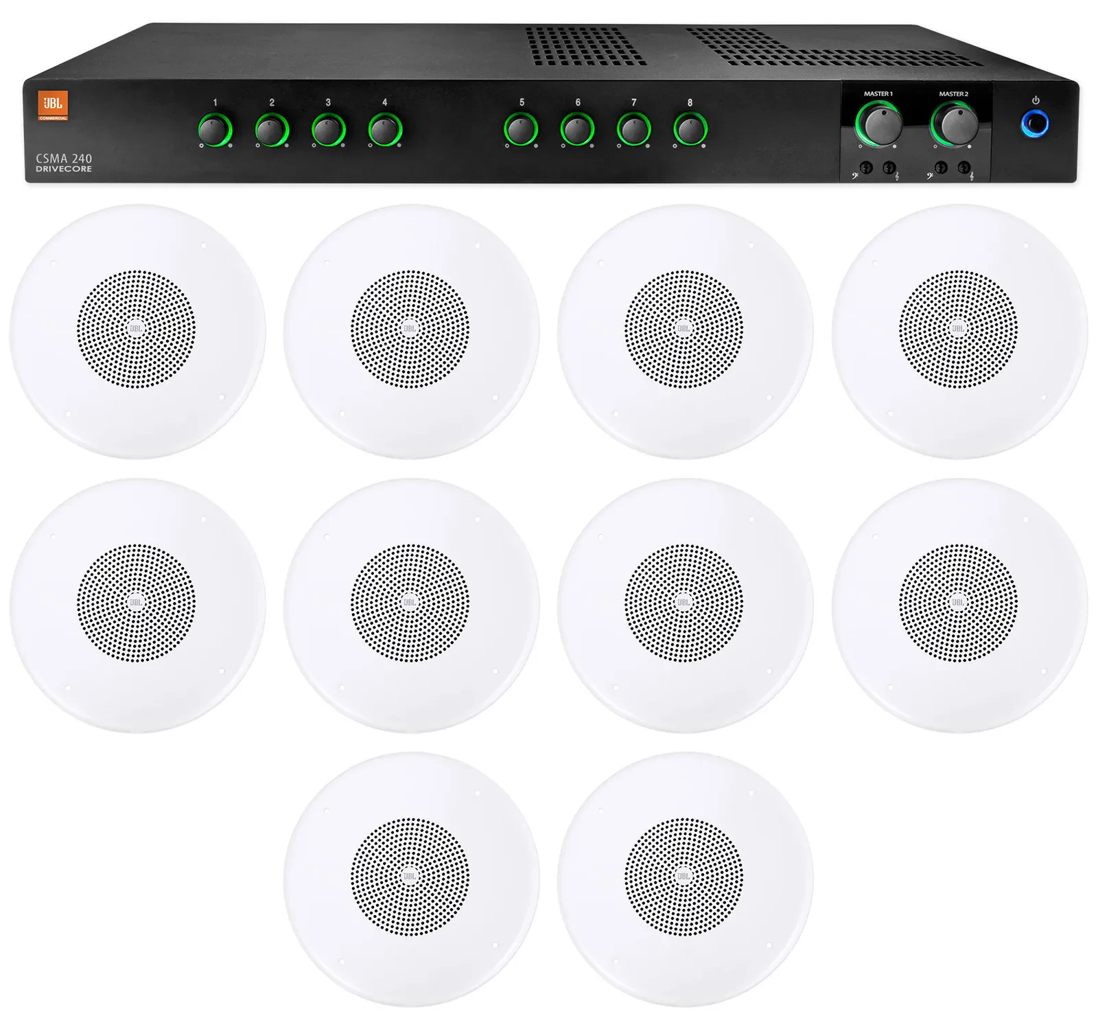 Трансляционный усилитель для ресторанов/баров/кафе JBL CSMA240 (набор, 10 громкоговорителей CSS8004) 2x40 W, 4/8 Ом, 70В/100В
