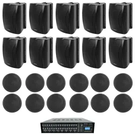 (10) 6.5" Black Wall+(12) 6" Ceiling Speakers+4-Zone Matrix Amp for Restaurant