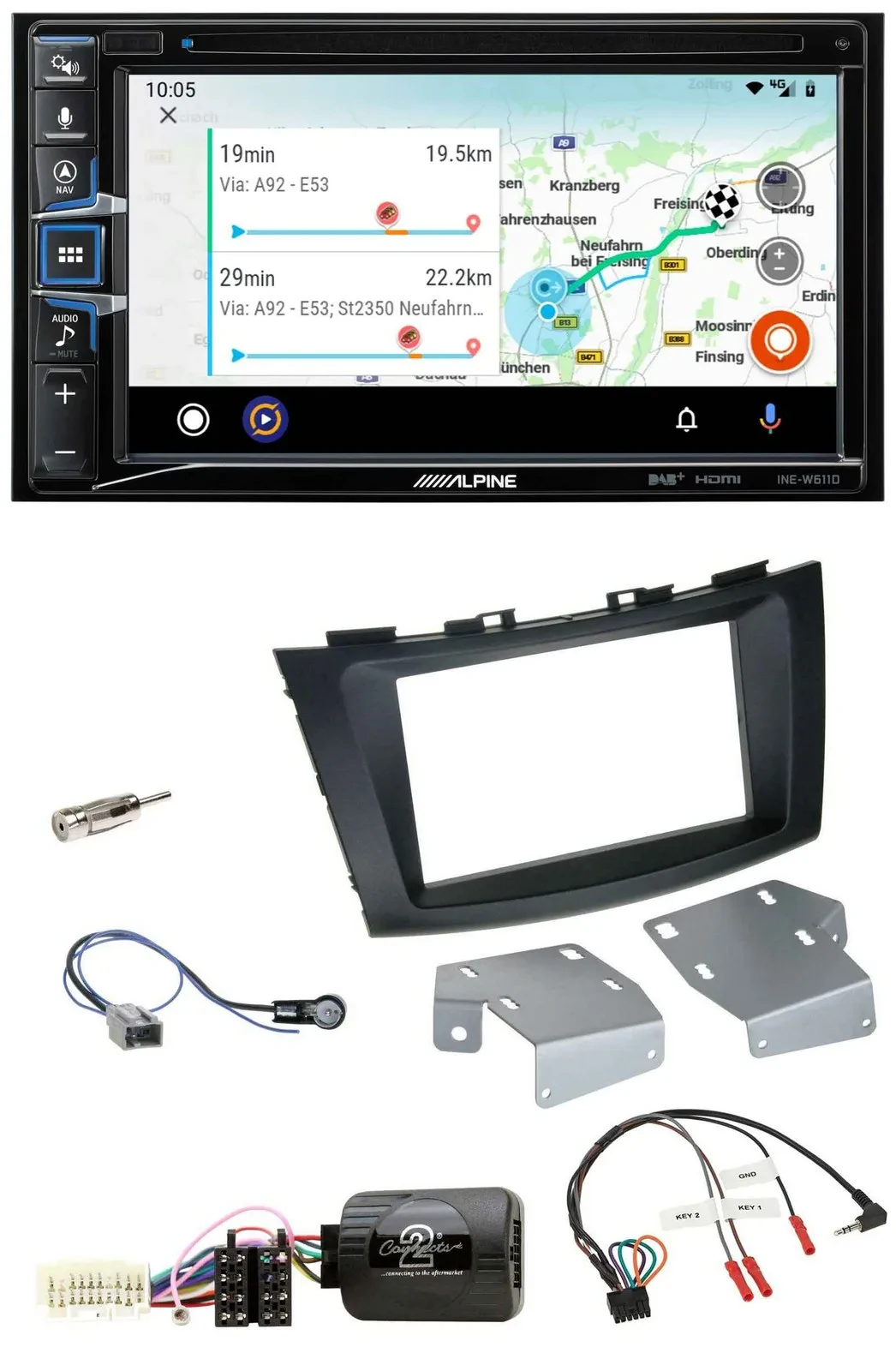 Автомагнитола для Suzuki Swift Alpine 2DIN с навигацией, Bluetooth, DAB, USB, TMC, поддержка управления с руля