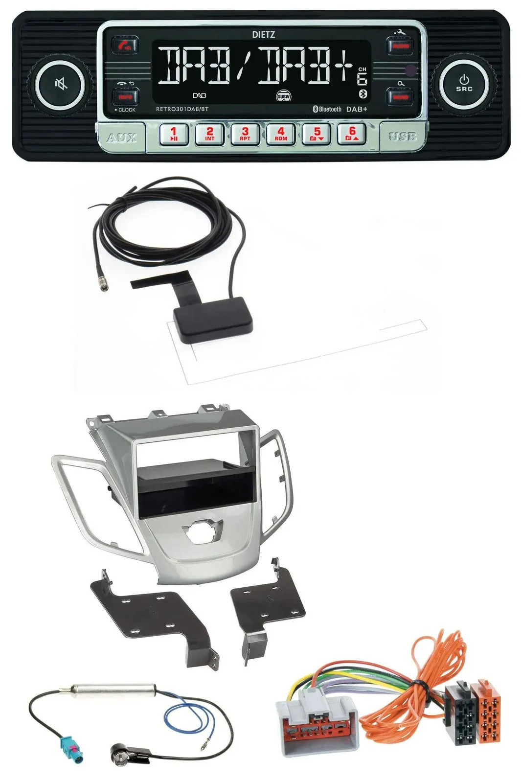 Dietz DAB Bluetooth USB MP3 Autoradio für Ford Fiesta 08-10 JA8 ohne Display sil