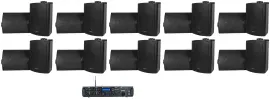 Rockville Rock Zone 8 Ch. Receiver+16) Black 5.25" Wall Speakers For Restaurant