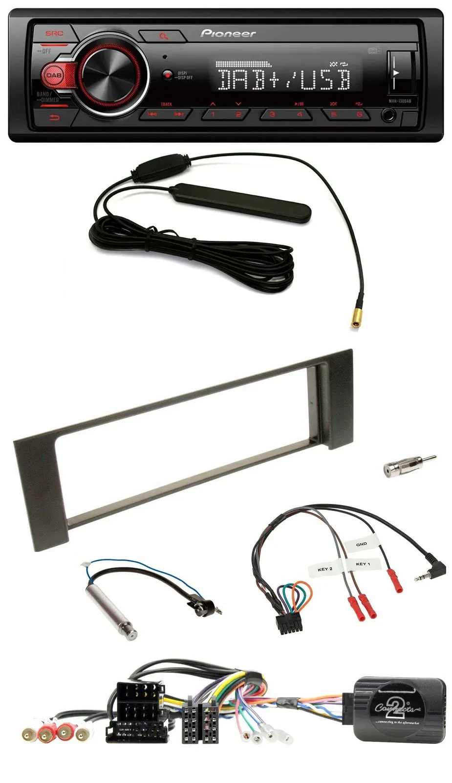 Автомагнитола для Audi A4 (2000–2004) Pioneer 1 DIN DAB USB MP3, поддержка кнопок на руле, ISO, CAN-Bus