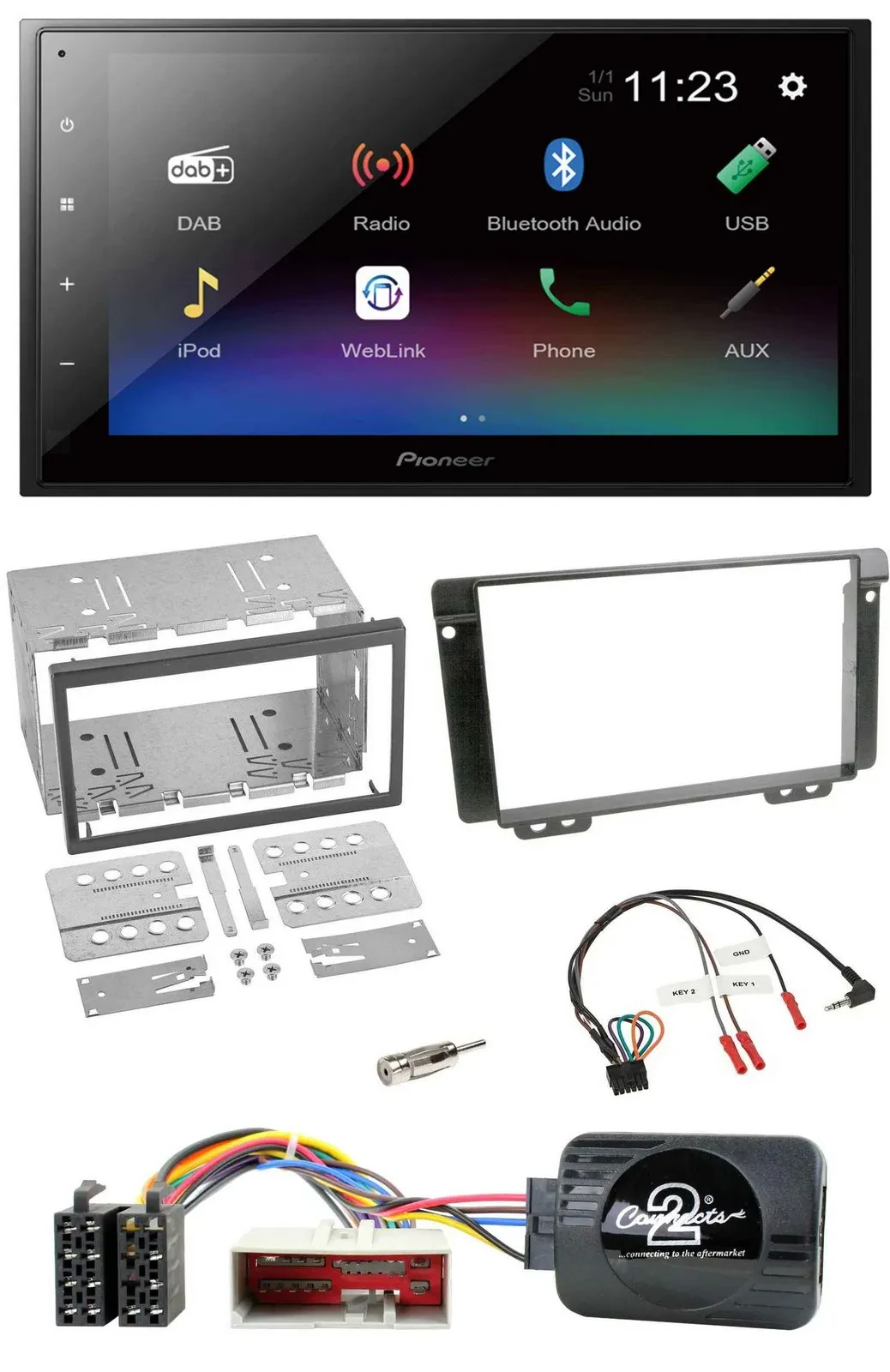 Автомагнитола для Land Rover Freelander (с 2004 г.) Pioneer 2DIN, USB, Bluetooth, DAB, поддержка кнопок на руле