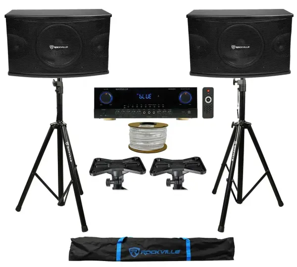 2 Rockville KPS10 10" Karaoke Vocal Speakers+Singmix 5 Bluetooth Amplifier Mixer