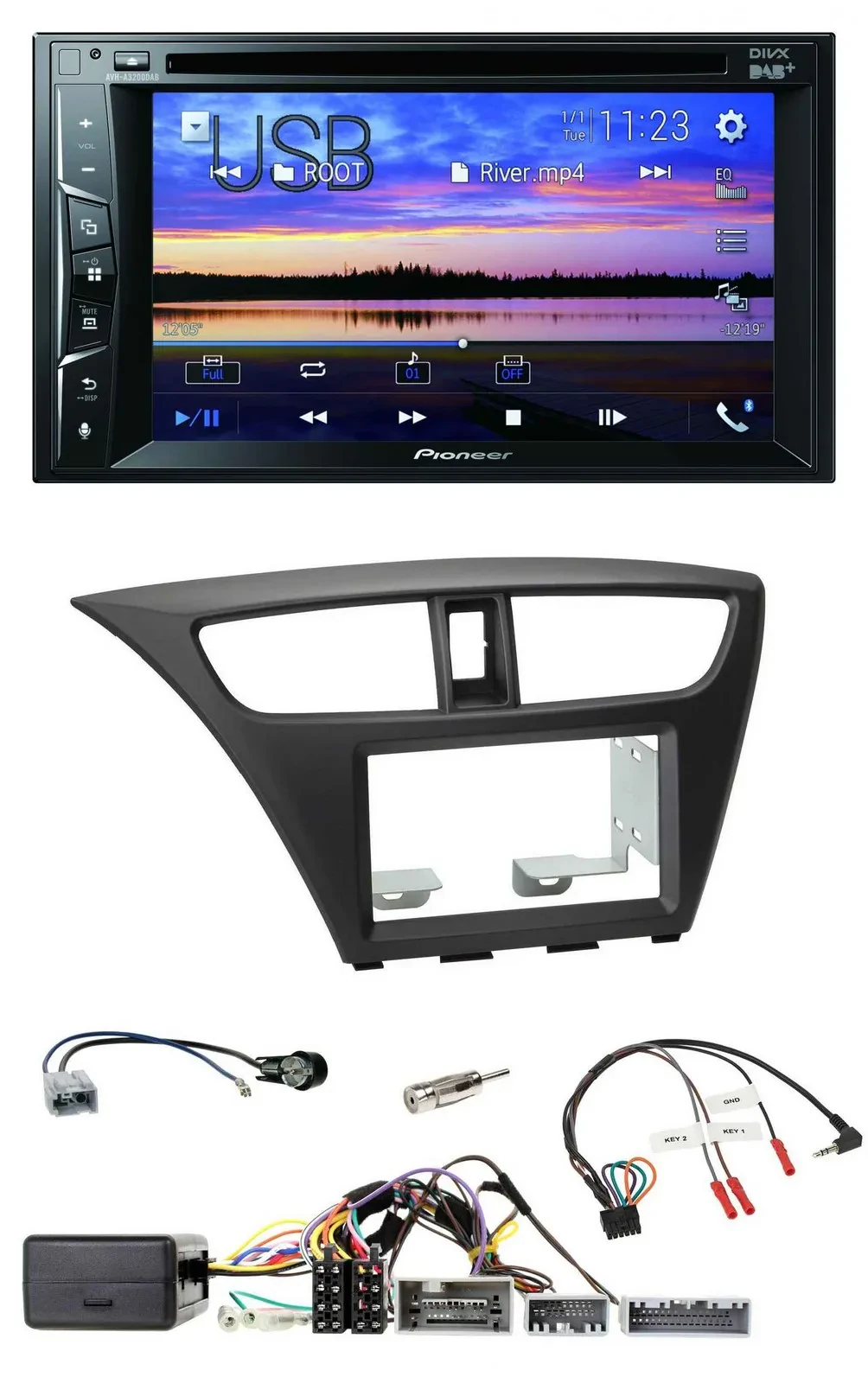 Автомагнитола Pioneer для Honda Civic (с 2012) Bluetooth 2DIN USB DVD DAB, черный