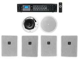 4) JBL 5.25" White Commercial Wall+6.5" Ceiling Speakers+Amp Restaurant/Cafe/Bar