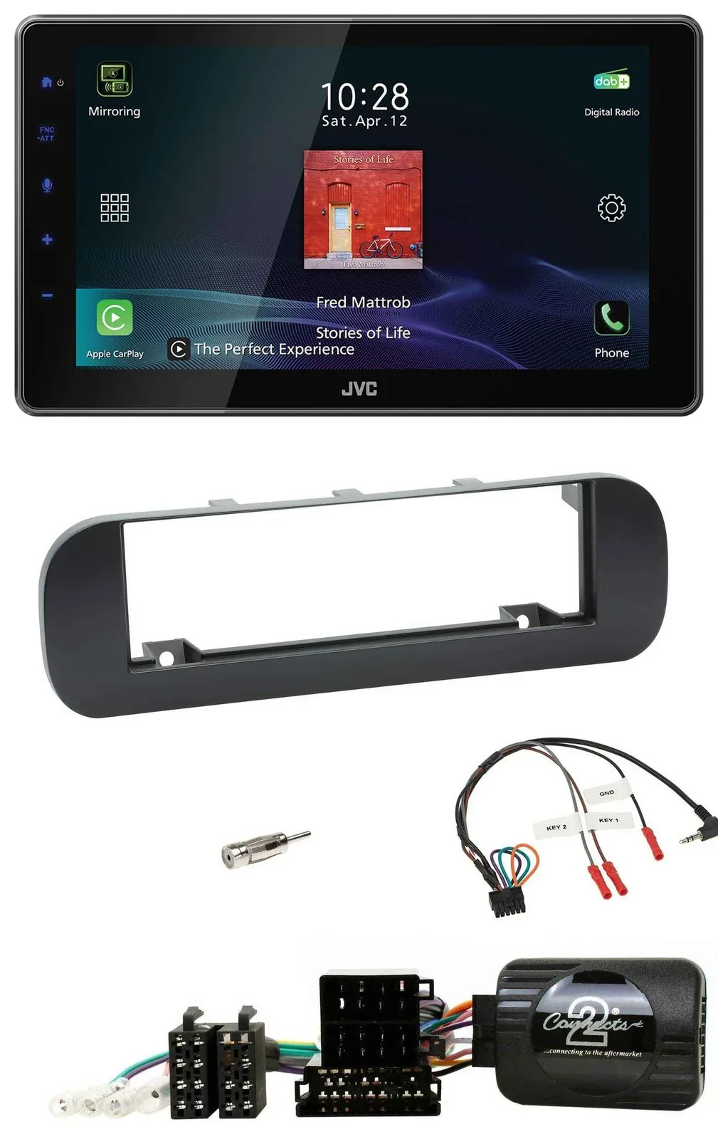 Автомагнитола JVC DAB, Bluetooth, USB для Fiat Panda 2012–2020, черная