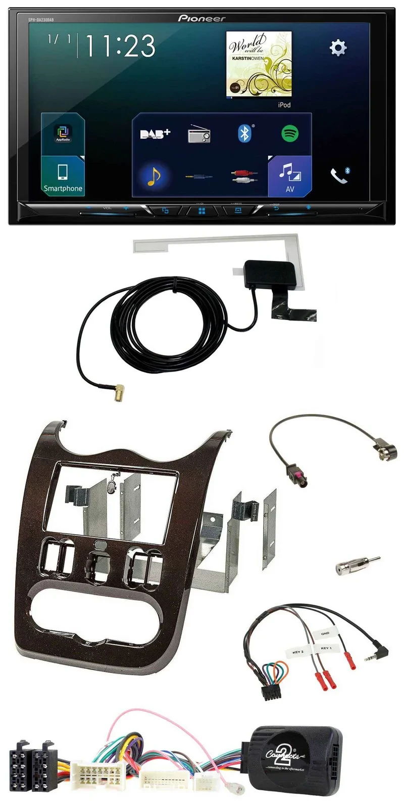 Pioneer 2DIN DAB USB Lenkrad Bluetooth Autoradio für Dacia ab 12 dunkelbraun