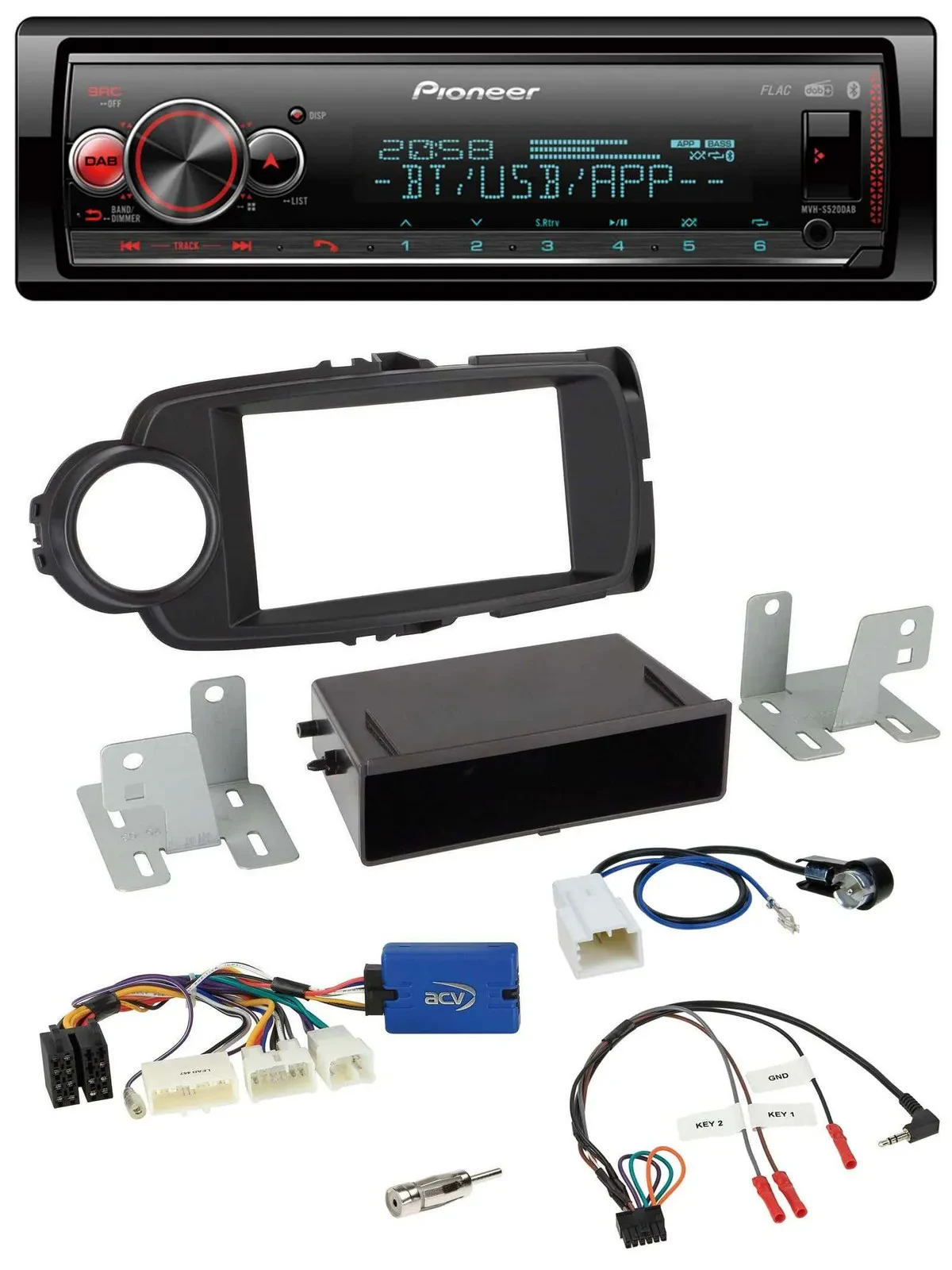 Автомагнитола Pioneer для Toyota Yaris (с 2014) Bluetooth, USB, DAB, управление с руля, черный