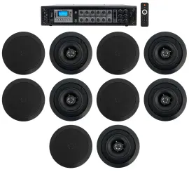 Rockville 6-Zone 70v Amplifier+(10) 5.25" Black 2Way Restaurant Ceiling Speakers