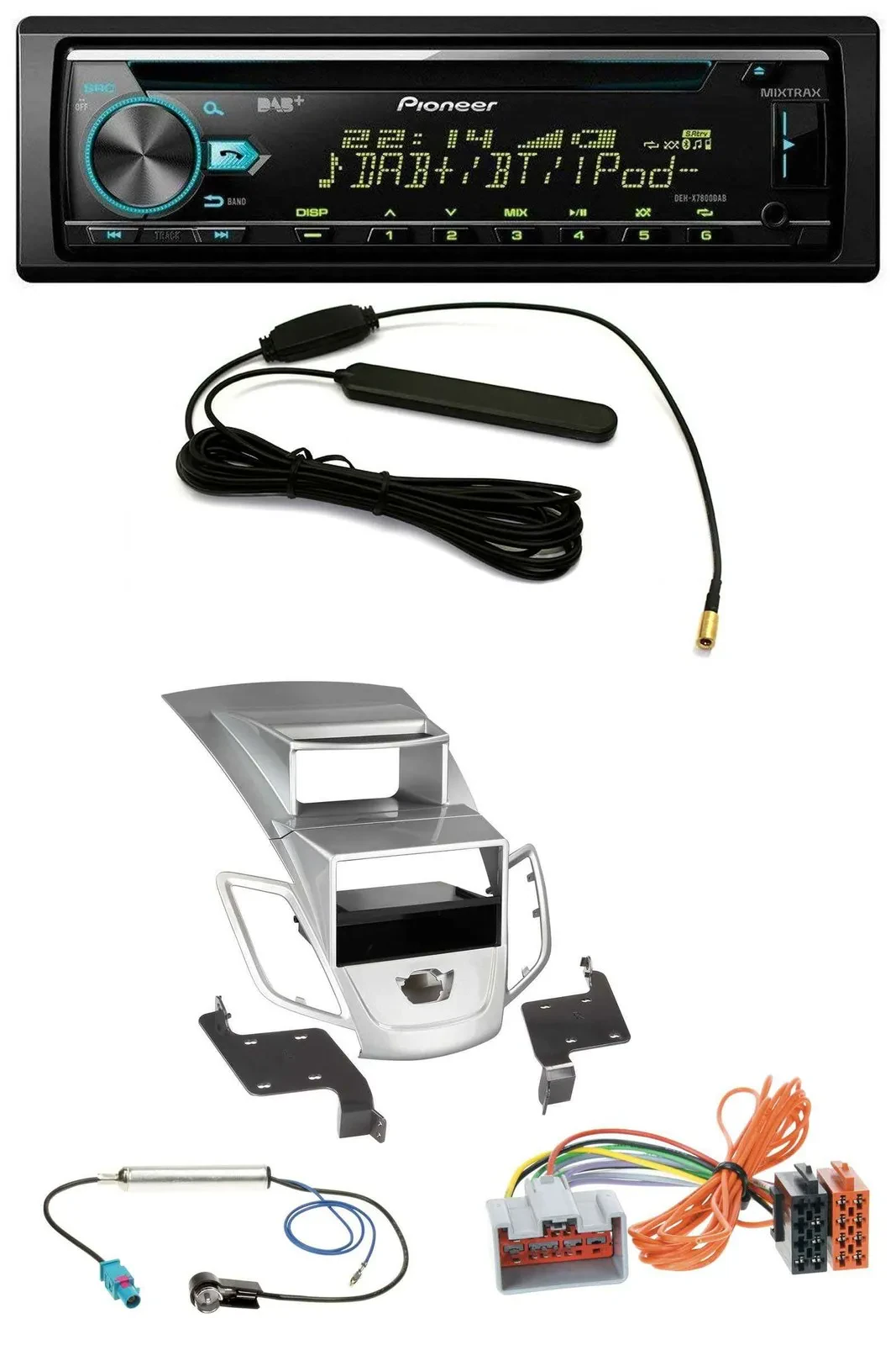 Pioneer CD MP3 AUX DAB USB Autoradio für Ford Fiesta Display 08-10 silber