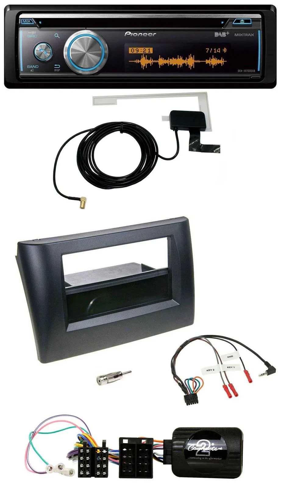 Автомагнитола Pioneer Bluetooth DAB USB CD, черный, для Fiat Stilo 2001–2007, совместима с управлением на руле