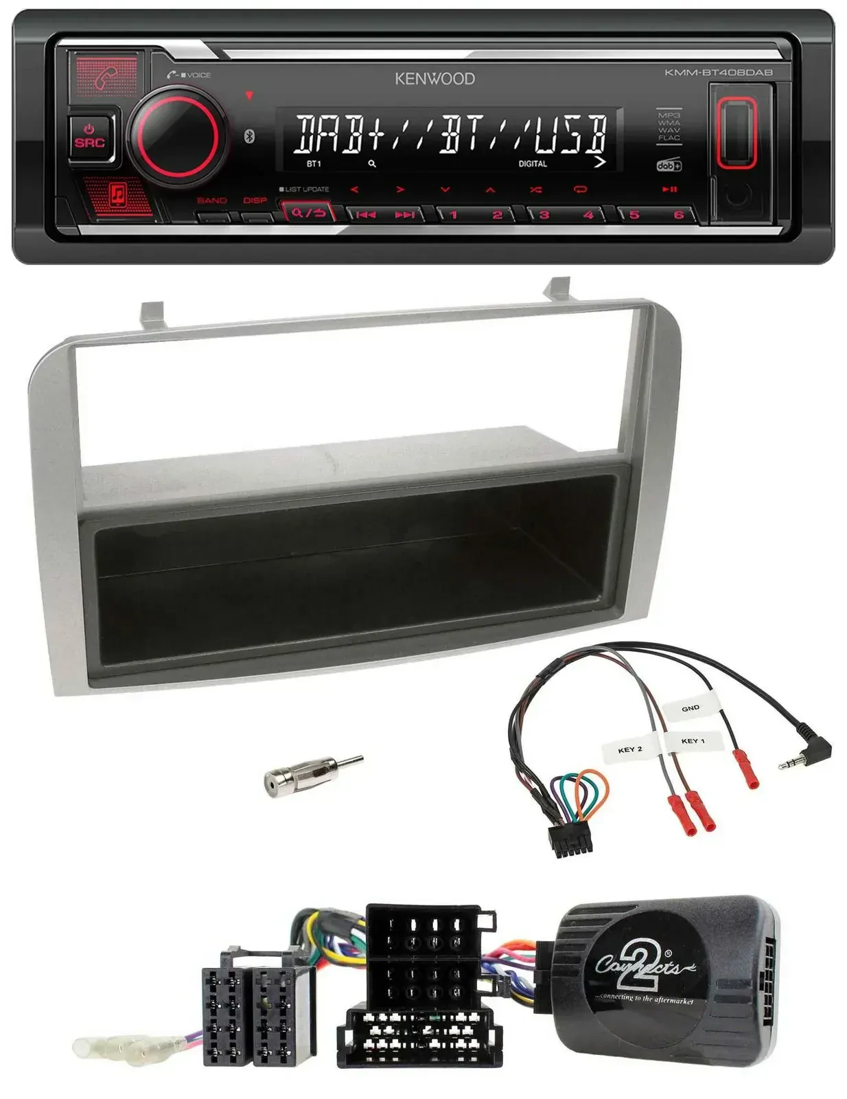 Автомагнитола Kenwood Bluetooth USB DAB, серебристая, для Alfa Romeo GT/147 (2007–2010)