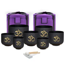 keepdrum Quarz-Klangschalen Set OM Set Schwarz 7-teilig 8-14 Zoll mit Zubehör