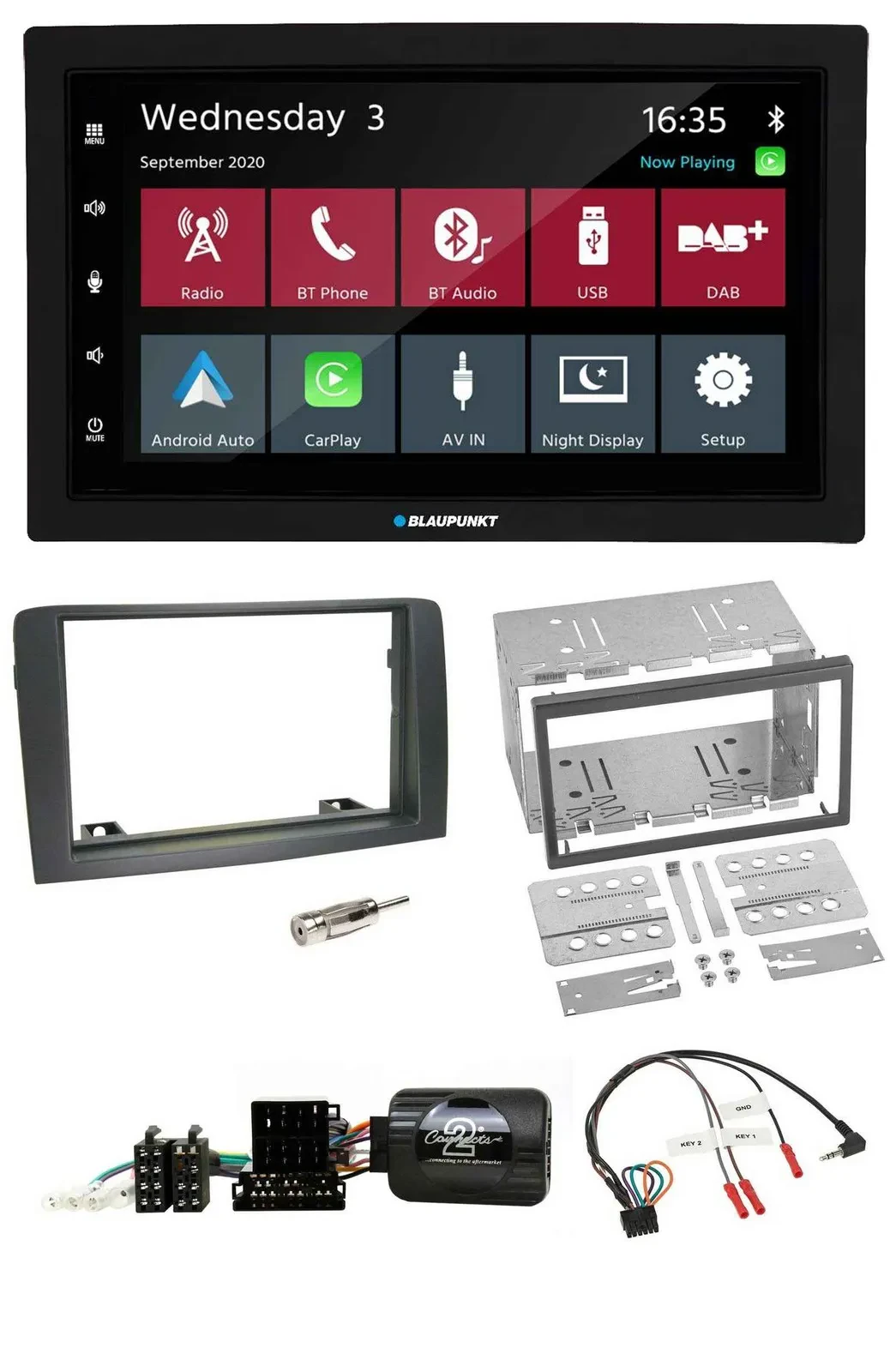 Blaupunkt DAB Bluetooth USB Lenkrad 2DIN Autoradio für Fiat Idea 2006-2012 grau