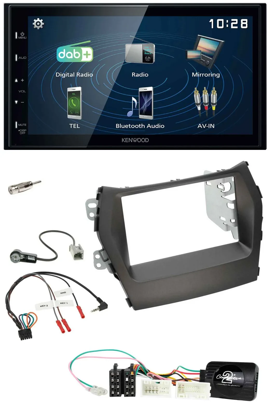 Kenwood 2DIN Bluetooth Lenkrad USB DAB Autoradio für Hyundai Santa Fe ab 2012 oh