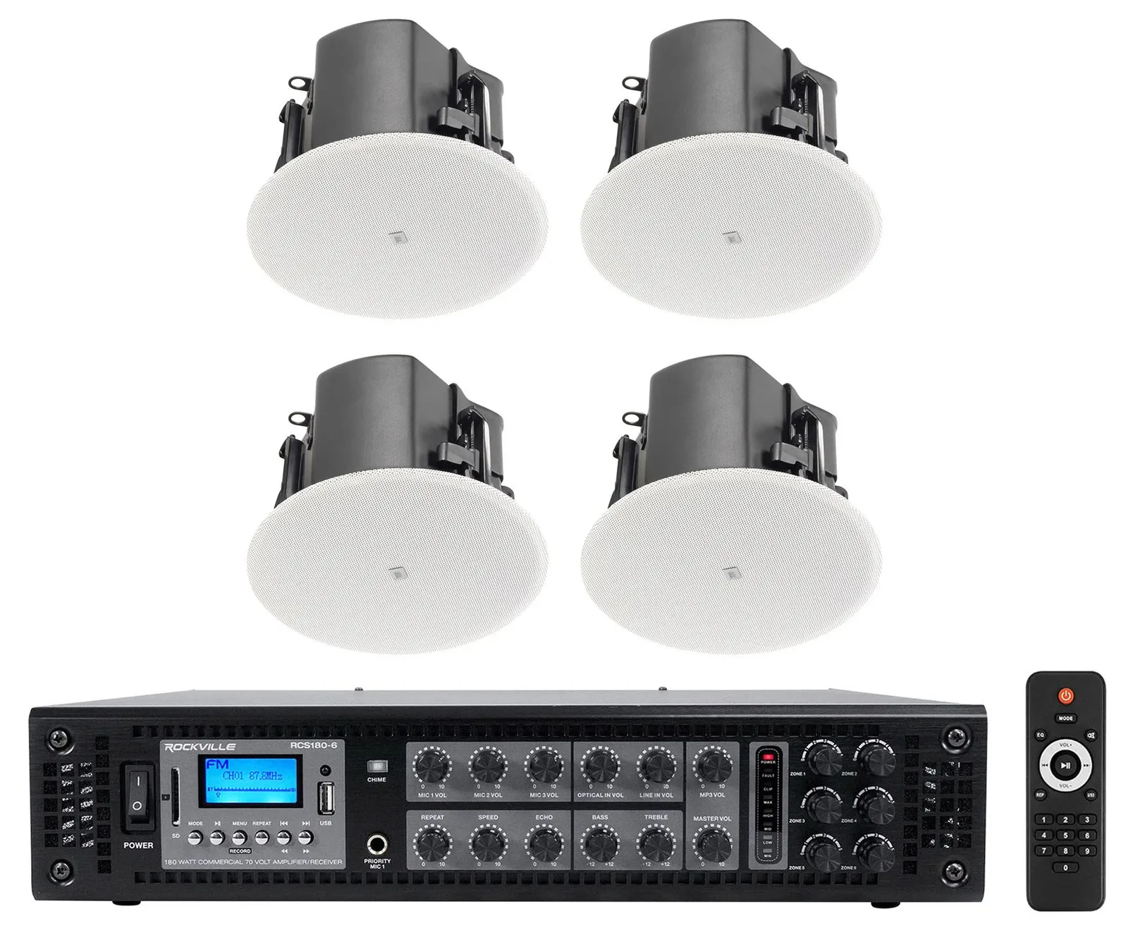 (4) JBL Control 412C/T 3" Commercial 70v Ceiling Speakers For Restaurant/Bar+Amp