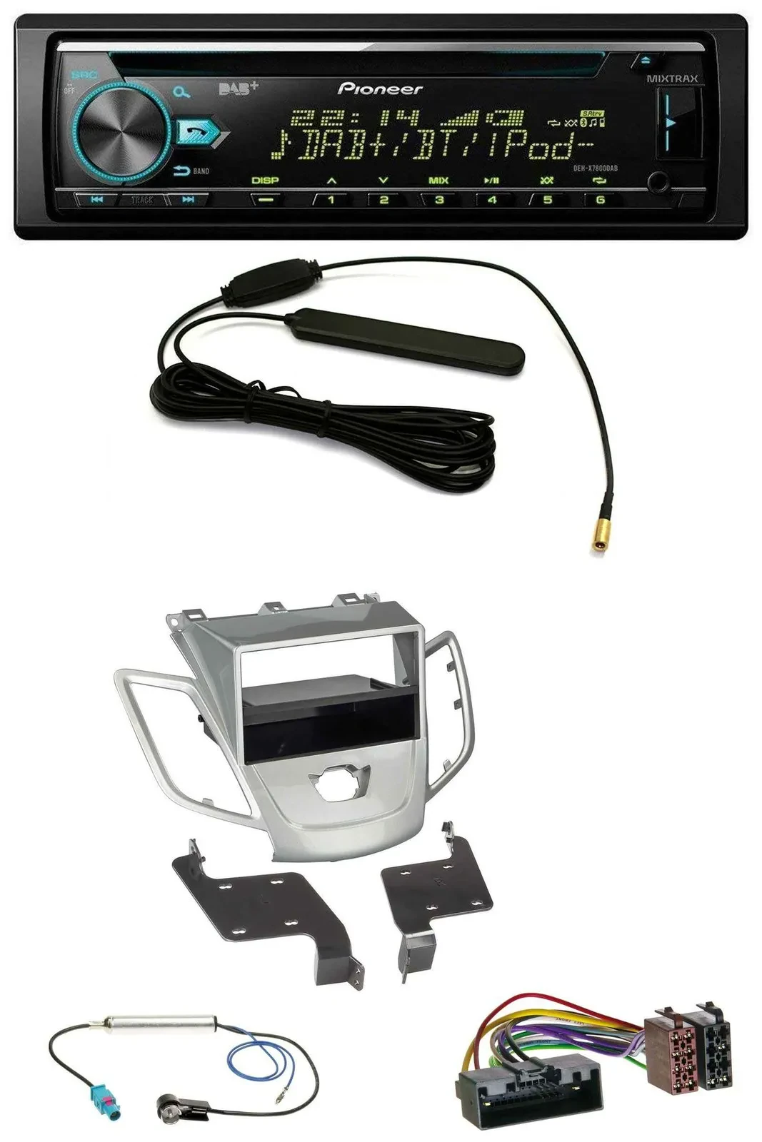 Pioneer CD MP3 AUX DAB USB Autoradio für Ford Fiesta JA8 10-17 ohne Display silb