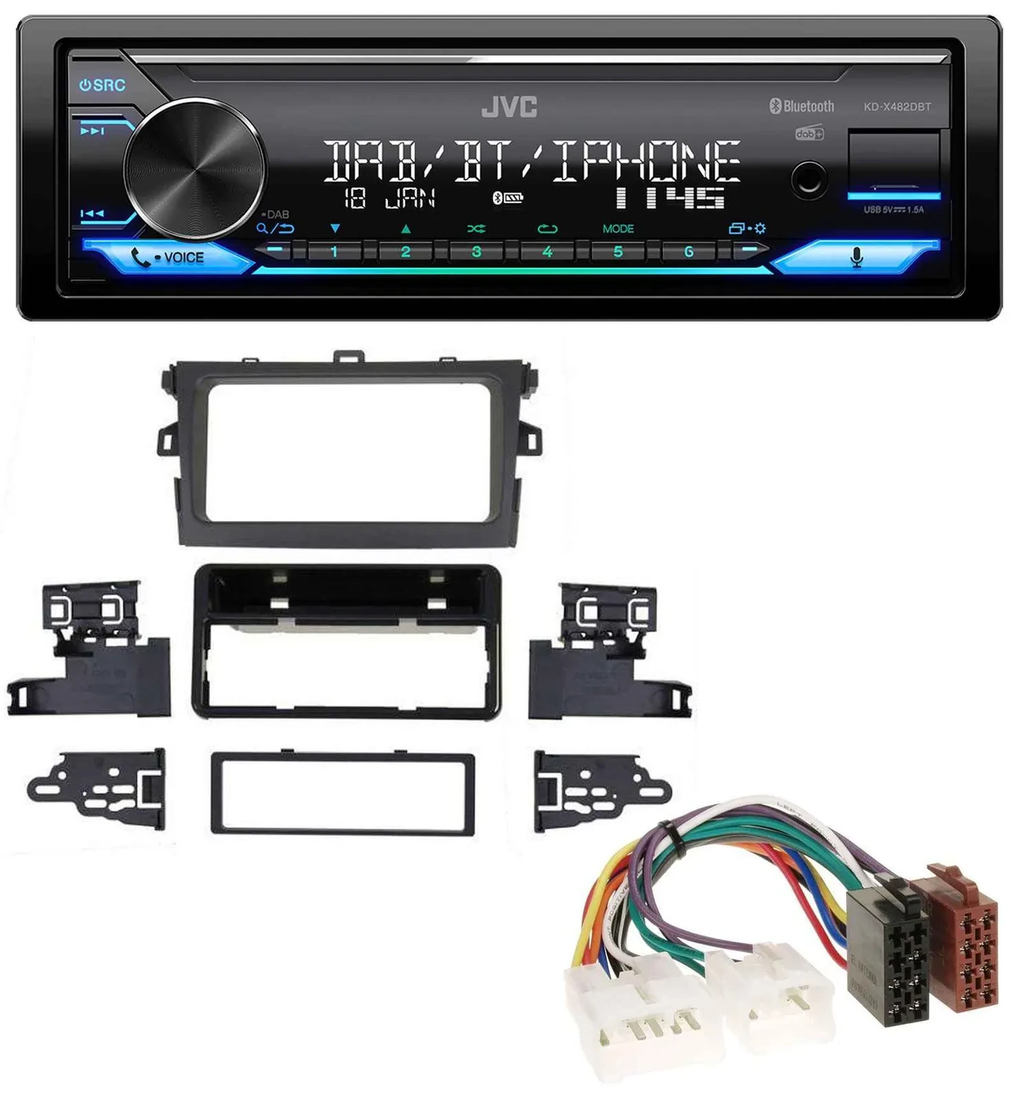 JVC Bluetooth DAB USB MP3 Autoradio für Toyota Corolla 2009-2012 silber