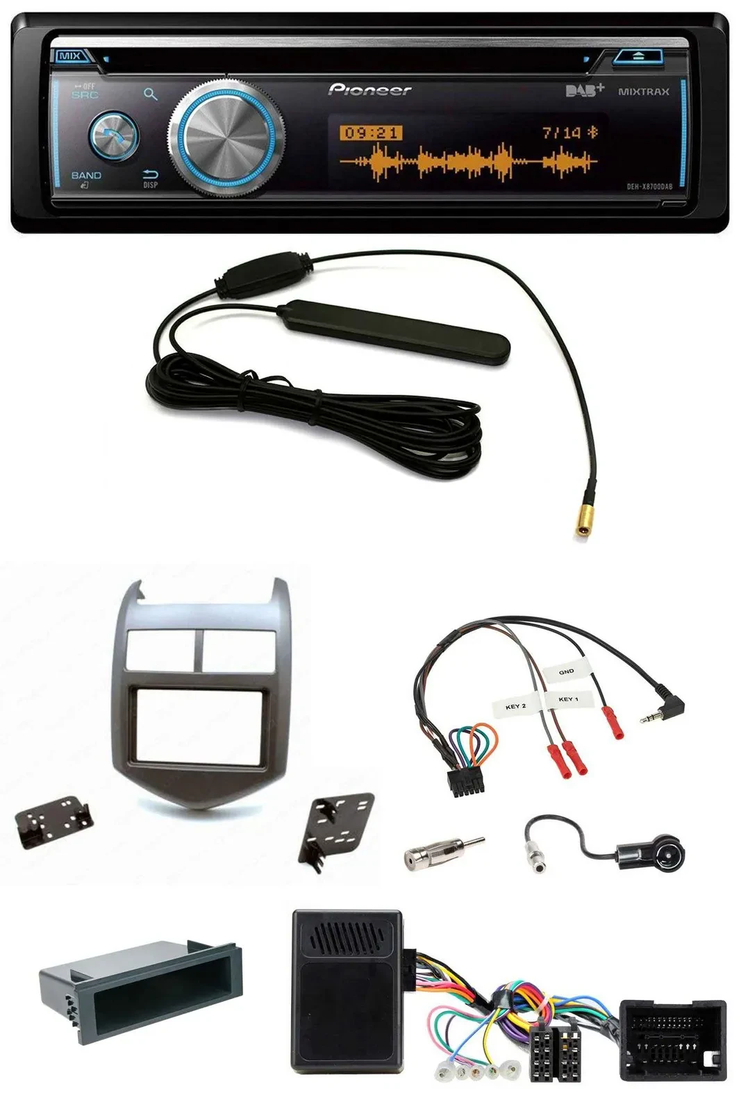 Автомагнитола Pioneer CD, USB, Bluetooth, DAB для Chevrolet Aveo (с 2011), темно-серый
