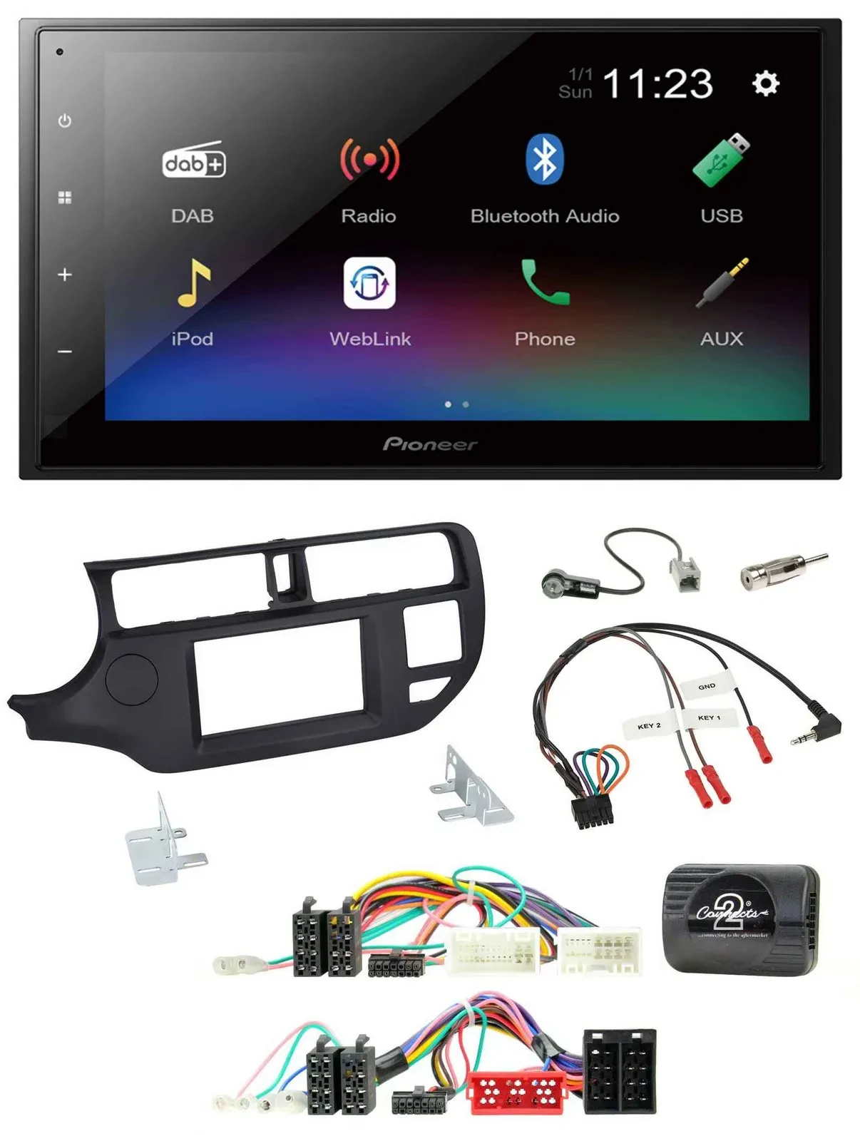 Pioneer USB Bluetooth DAB 2DIN Lenkrad Autoradio für Kia Rio UB 11-15 schwarz