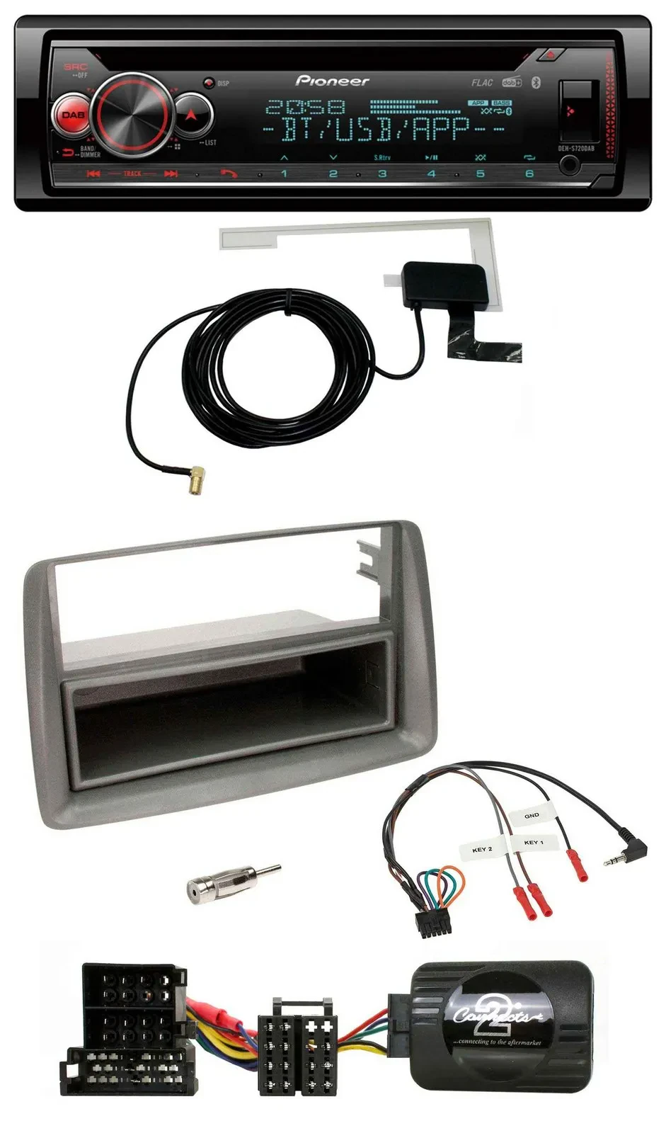 Автомагнитола для Alfa Romeo GT/147 Pioneer DAB, CD, USB, Bluetooth, поддержка кнопок на руле, цвет серебристый