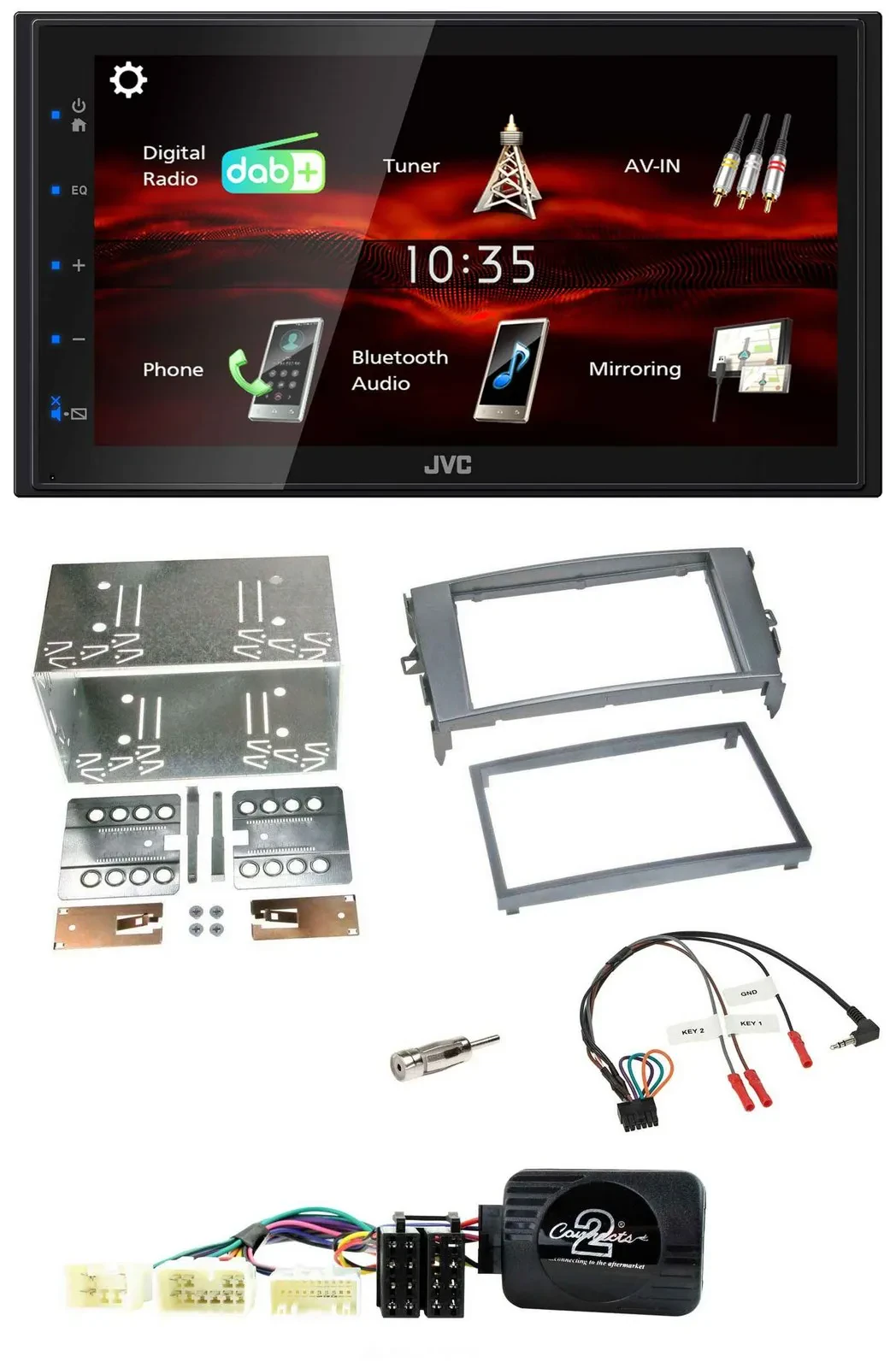 Автомагнитола JVC 2 DIN USB Bluetooth DAB для Toyota Auris 2007–2011 антрацит