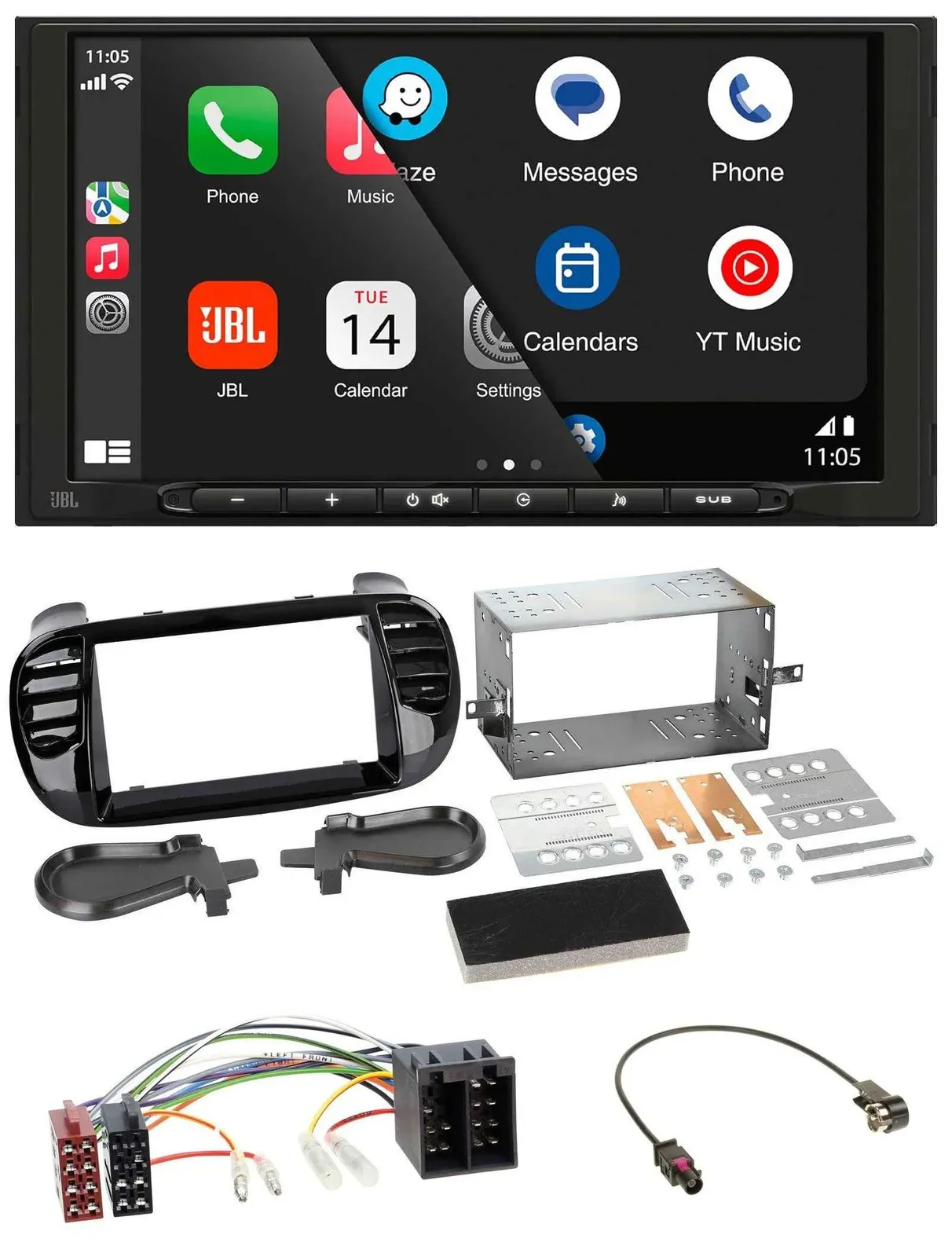 JBL USB 2DIN MP3 Bluetooth AUX Autoradio für Fiat 500 ab 12 ISO schwarz