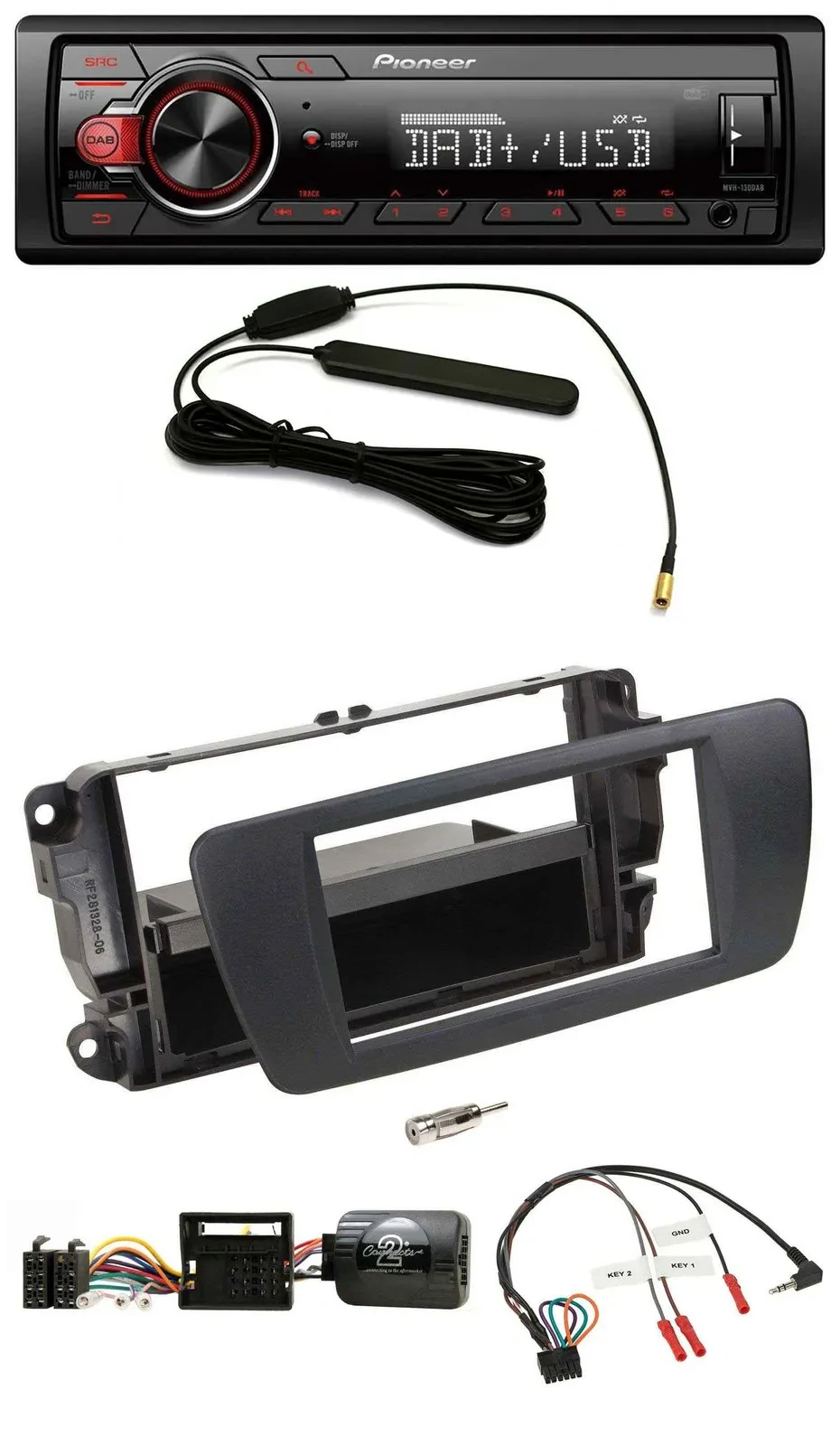 Автомагнитола Pioneer 1DIN, DAB, MP3, USB, совместима с кнопками на руле, для Seat Ibiza, черный