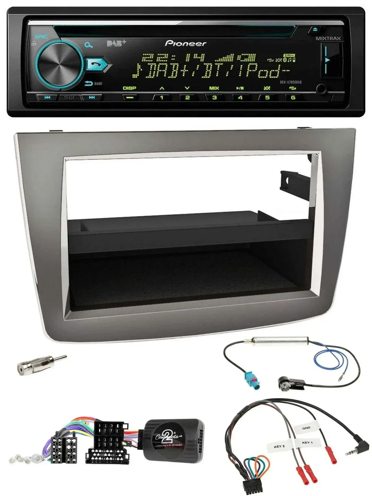 Автомагнитола Pioneer CD USB Bluetooth DAB для Alfa Romeo Mito 955 (2008–2014), серебристая, с поддержкой управления на руле