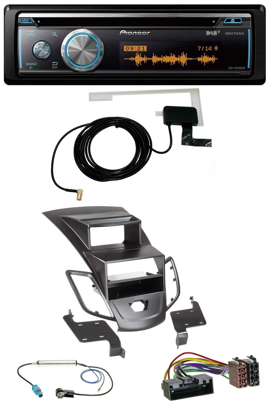 Pioneer Bluetooth DAB MP3 USB CD Autoradio für Ford Fiesta 10-17 Display schwarz